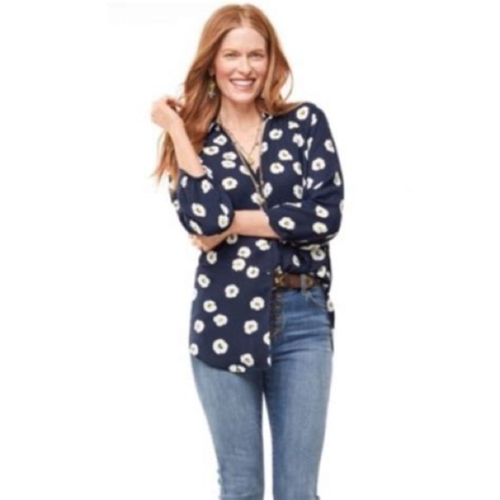 Cabi 5705 Go To Blouse Navy Blue Daisy Floral XS